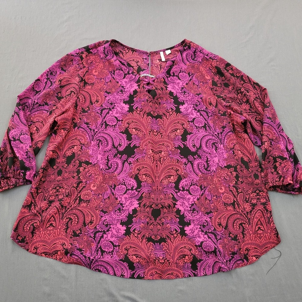 C Est.‎ 1946 Womens Plus 22/24W Paisley Blouse Pink Purple V-Neck 3/4 Sleeve Top